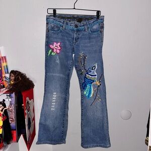Y2K Low-Rise Flared Embroidered Blue Jeans